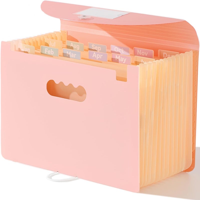 SortRax Accordion File Organizer 12 Pockets, Monthly Bill Receipt Tax Organizer, Expanding File Folders with Larger Bright Tabs, Fits Letter/A4 Size - Pink - Image 1